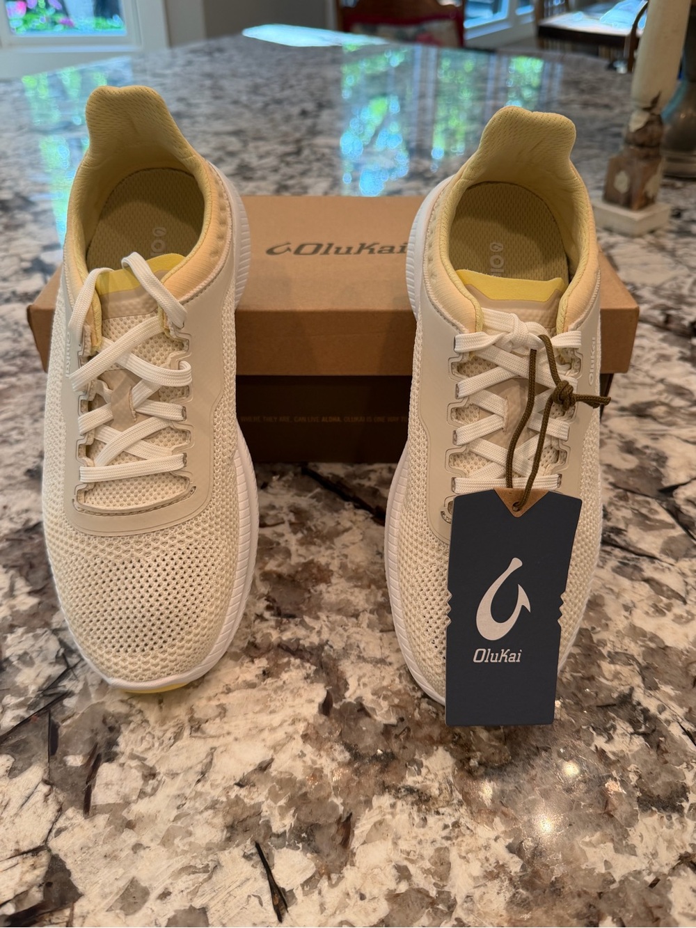 OluKai Cream Knit Sneakers with Pale Yellow Collar - Picture 3 of 5